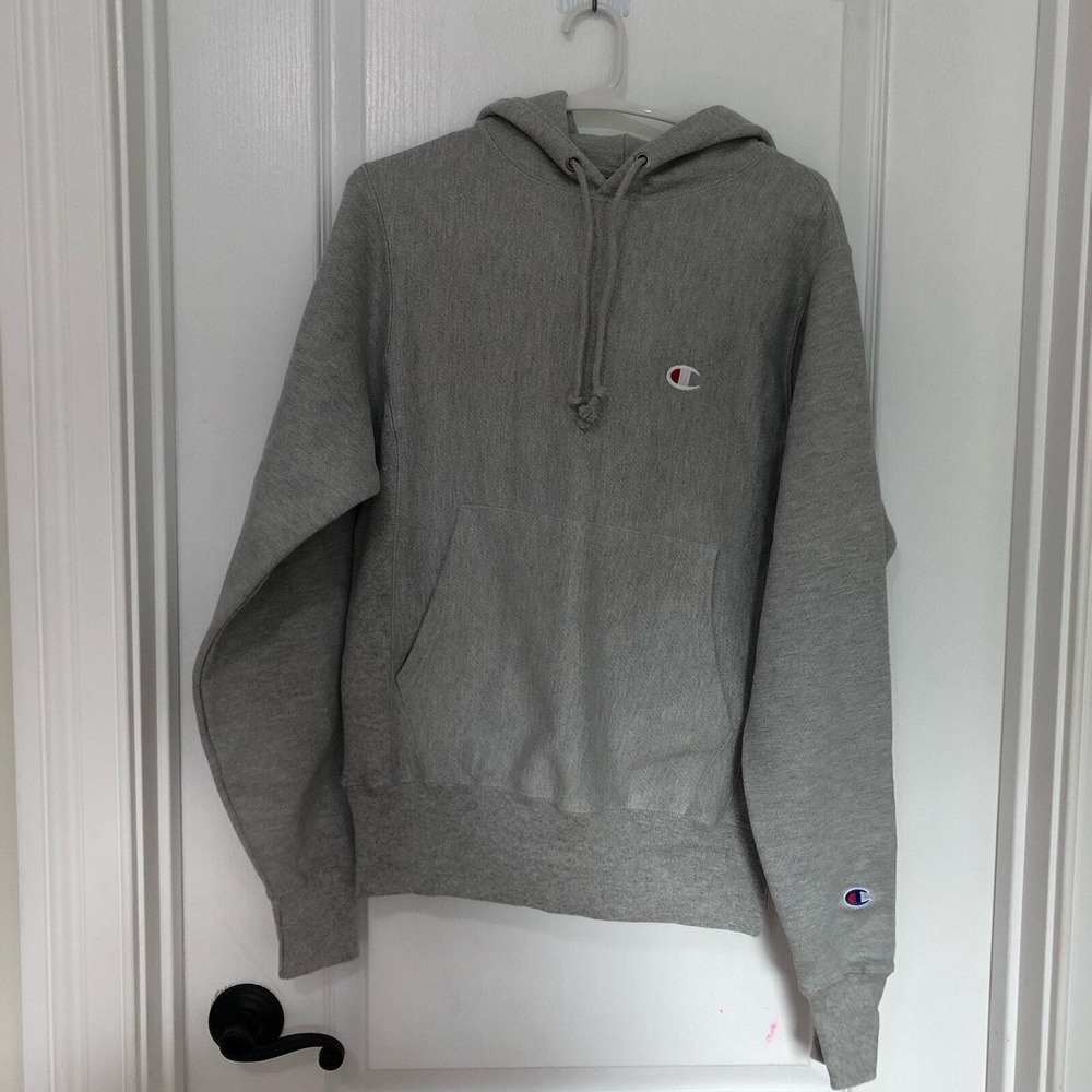 Champion Reverse Weave Hoodie Heather Gray Mens XS Embroidered Logo Sweatshirt